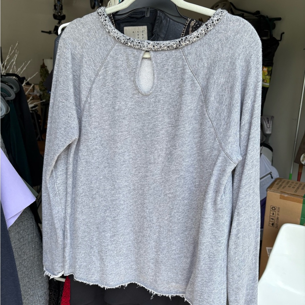 Calvin Klein Gray Embellished Long Sleeve Blouse